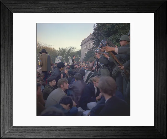 Framed Print : March on the Pentagon. Military police keep back protesters at the Mall Entrance to the Pentagon. 100, 000 protesters participated in the Washington D.C