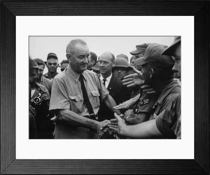 Framed Print : President Johnson in South Vietnam. LBJ visits US soldiers at Cam Ranh Bay, South Vietnam. Oct. 26, 1966