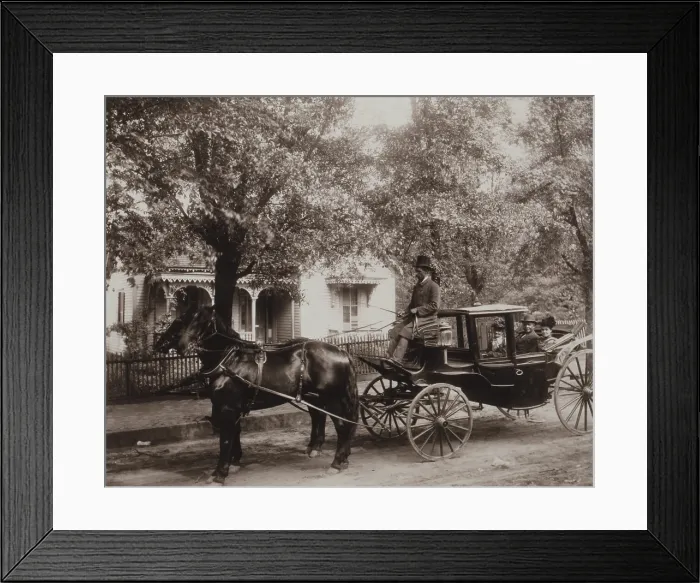 Framed Print : African American family in a fine horse-drawn carriage in Atlanta, Georgia owned by undertaker David Tobias Howard, riding with his mother, and wife. Ca. 1899 Framed Print : African American family in a fine horse-drawn carriage in Atlanta, Georgia owned by undertaker David Tobias Howard, riding with his mother, and wife. Ca. 1899
