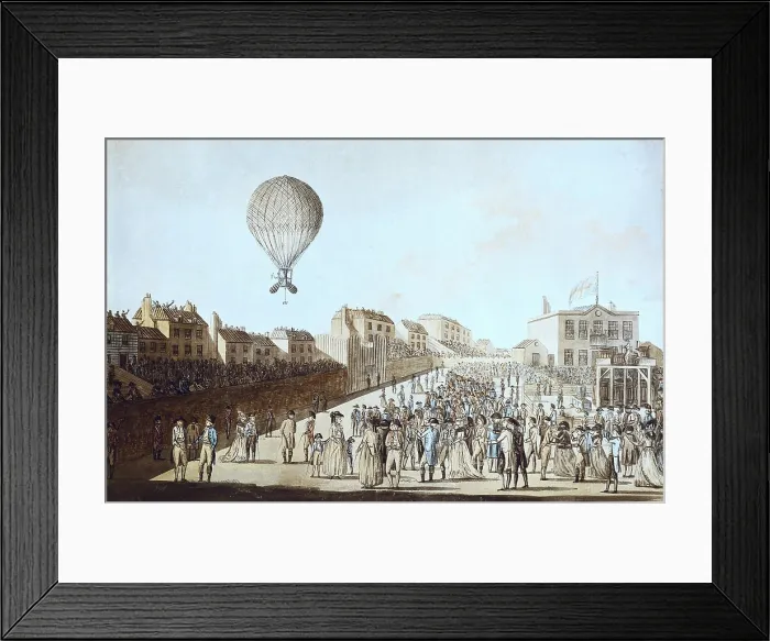 Framed Print : One of the Montgolfier brothers departing from England (18th c.). Engraving. - BeBa / Iberfoto / Everett Collection (225388)**US SALES ONLY** Framed Print : One of the Montgolfier brothers departing from England (18th c.). Engraving. - BeBa / Iberfoto / Everett Collection (225388)**US SALES ONLY**