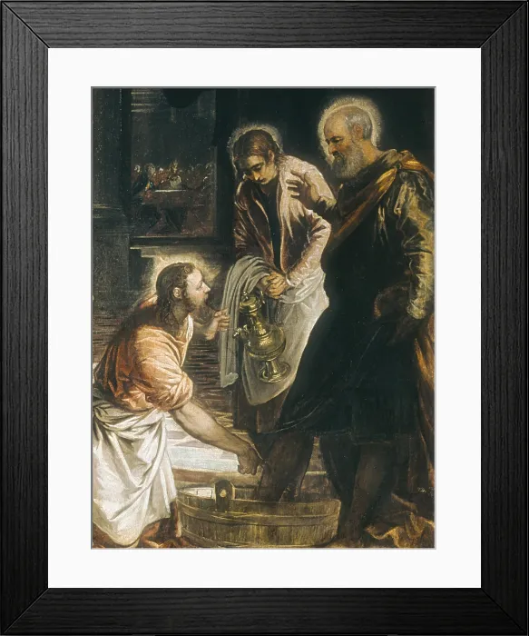 Framed Print : TINTORETTO, Jacopo Robusti, called Il (1518-1594). The Maundy (Christ Washing the Disciples Feet). 1547. Right detail. Work painted for the church of San Marcuola in Venice