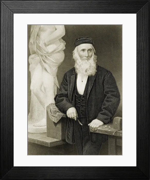 Framed Print : Hiram Powers (1805-1873), American sculptor caused a sensation with his sculpture, THE GREEK SLAVE, 1843, a restrained Neoclassical nude, with her wrists in delicate shackles