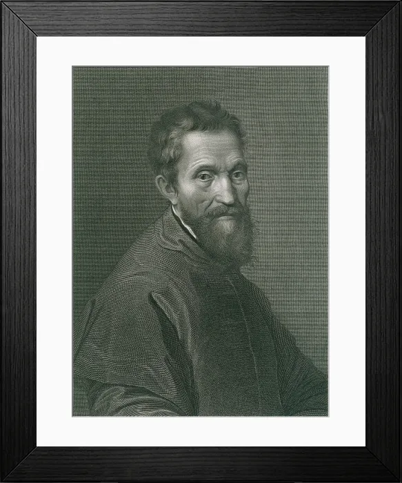 Framed Print : Michelangelo Buonarroti (1475-1564), master sculptor and painter of the High Renaissance. 1876 engraving by A. Francois after a Michelangelo self portrait Framed Print : Michelangelo Buonarroti (1475-1564), master sculptor and painter of the High Renaissance. 1876 engraving by A. Francois after a Michelangelo self portrait
