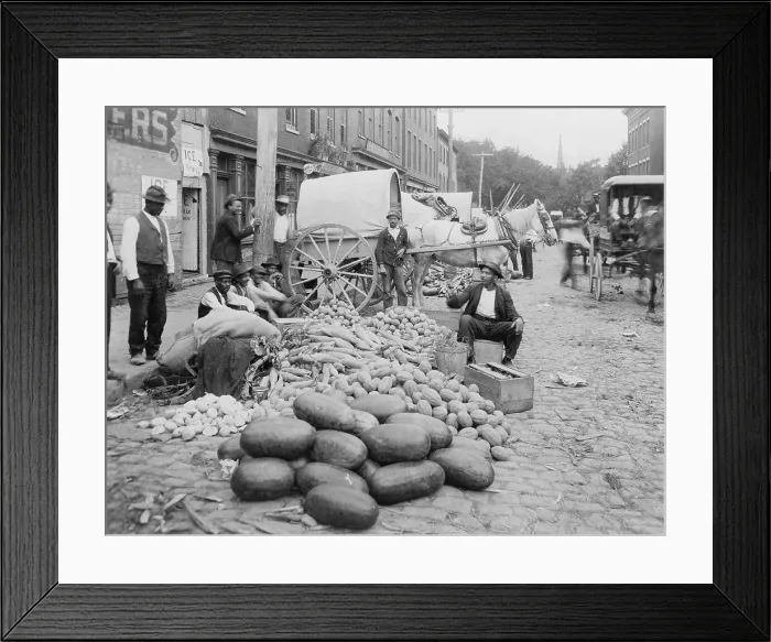 Framed Print : African-American vendors selling farm produce at the Sixth Street market, Richmond, Virginia