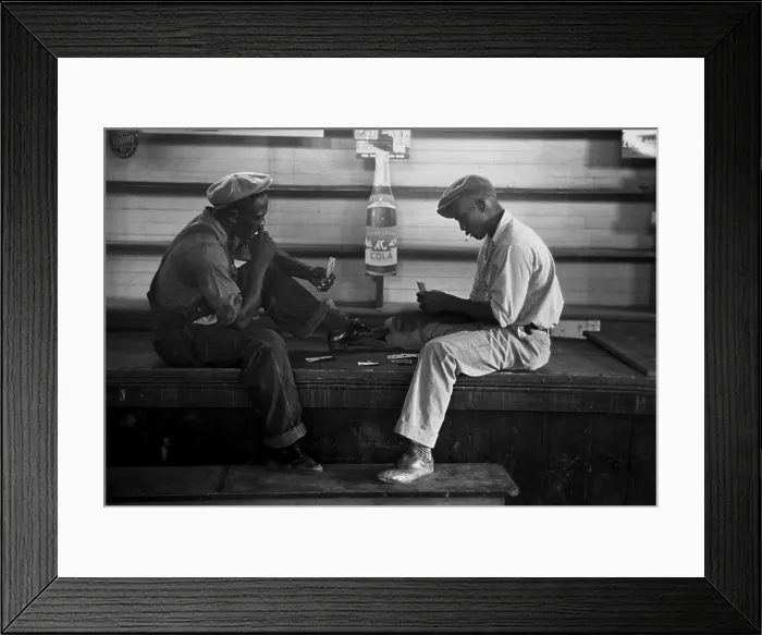 Framed Print : African American young men play a card game of Coon Can, in a store near Reserve, Louisiana, in 1938