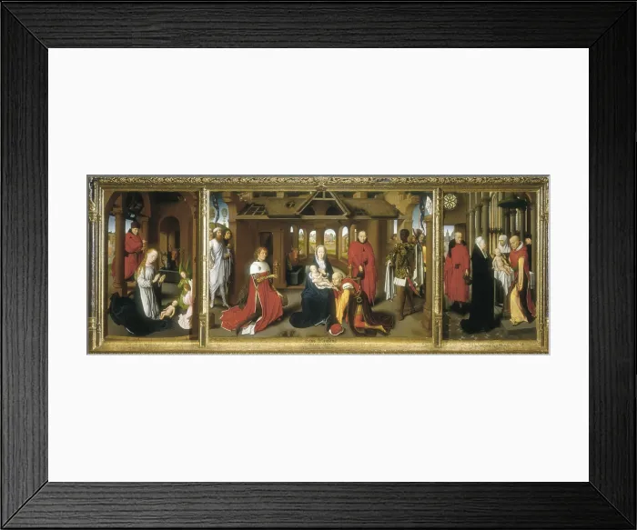 Framed Print : MEMLING, Hans (1433-1494). Triptych of the Adoration. ca. 1470. The Magi are portraits of Charles 'the Bold' and Philip 'the Good'. International gothic