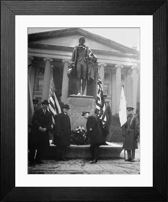 Framed Print : Andrew Mellon (1855-1937), Secretary of the Treasury, at 168th anniversary of birth of Alexander Hamilton, the first U.S. Secretary of the Treasury. January 10, 1925