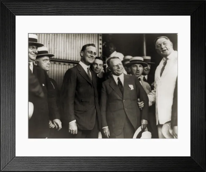 Framed Print : Franklin D. Roosevelt and Governor James Cox photographed on the Cox's arrival in Washington during the 1920 presidential campaign Framed Print : Franklin D. Roosevelt and Governor James Cox photographed on the Cox's arrival in Washington during the 1920 presidential campaign