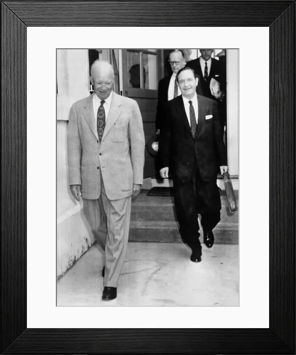 Framed Print : Little Rock school integration crisis. President Eisenhower and Arkansas Governor Orval Faubus, after their meeting in Newport, R.I Framed Print : Little Rock school integration crisis. President Eisenhower and Arkansas Governor Orval Faubus, after their meeting in Newport, R.I