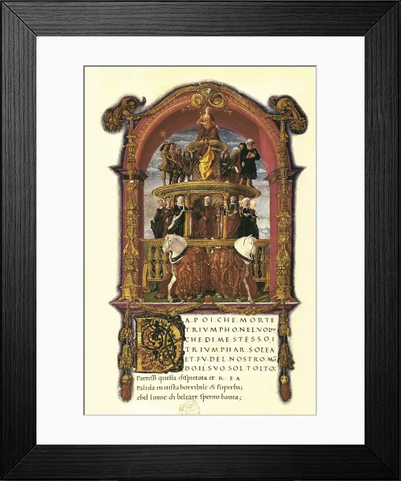 Framed Print : PETRARCH (1304-1374). Italian humanist and poet. 'Sonnets, Poems and Triumphsa'. Miniature depicting the Triumph of Fame (15th c.). Renaissance art. Quattrocento