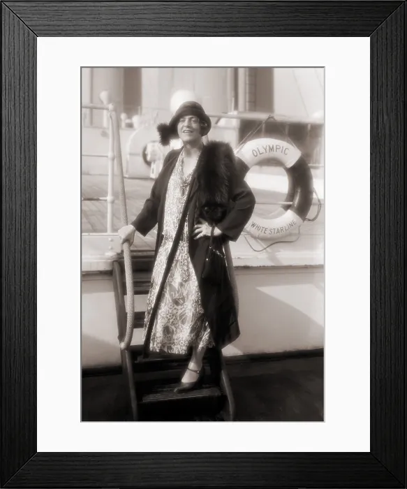Framed Print : Ethel Barrymore (1879-1959), American actress, posing for press photographers on the deck of the ocean liner, Olympic. Ca. 1920