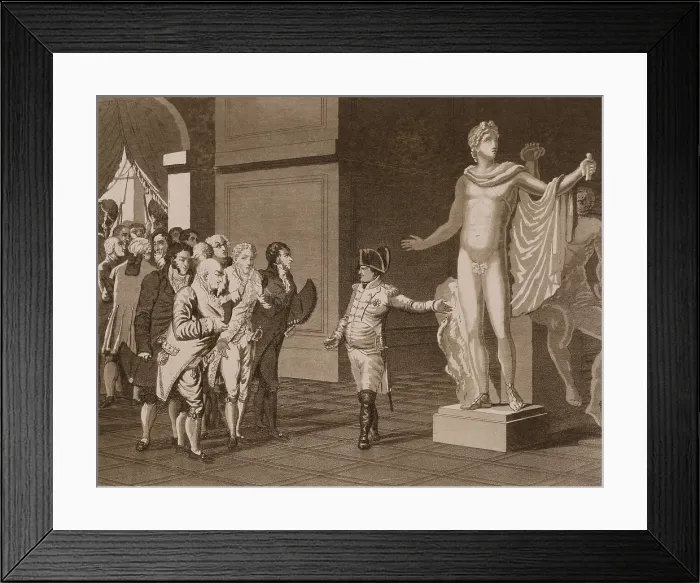 Framed Print : Napoleon Bonaparte (1769-1821), shows the Directory the art treasures he looted from his first campaign in Italy in 1797