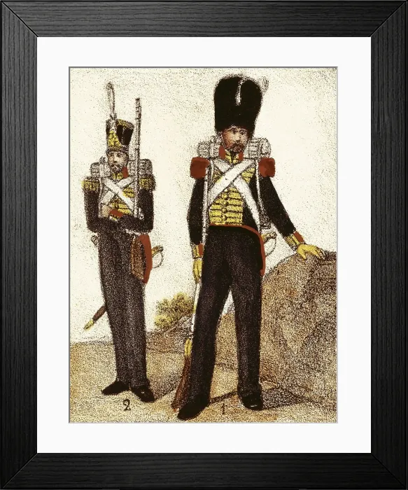 Framed Print : Spain (1833). Province Royal Guard. Grenadiers (1) and Hunterss (2), . Litography. SPAIN. Madrid. National Library. AISA / Everett Collection**US SALES ONLY**
