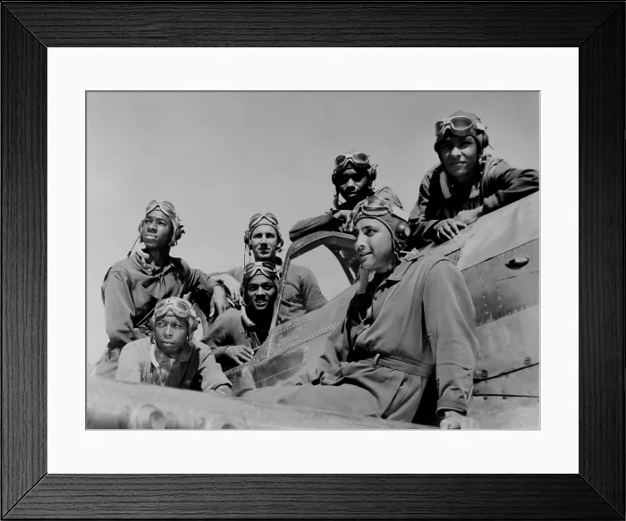 Framed Print : Seven African American fliers on airplane, Tuskegee Army Air Field, Alabama