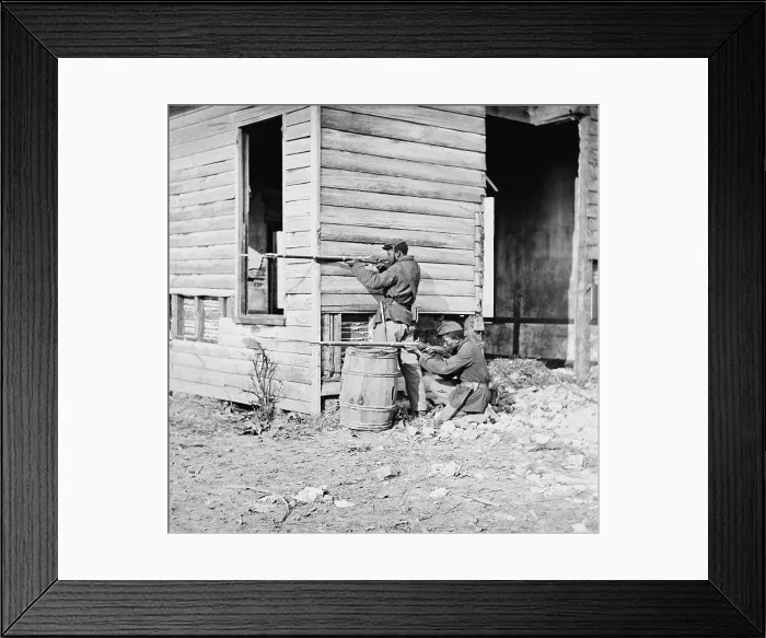 Framed Print : African American soldiers aim their rifles at a picket station near Dutch Gap Canal, Virginia. Nov. 1864