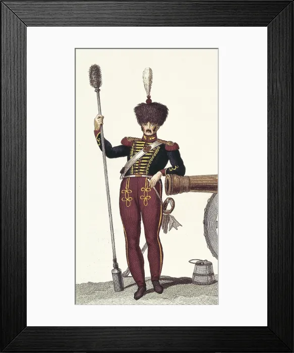 Framed Print : Artillery of the Royal Guard (1824). Picture of the work 'Memoria para la historia de las tropas de la Casa Real de Espaa' by Serafn Mara de Loto (Madrid, 1828)