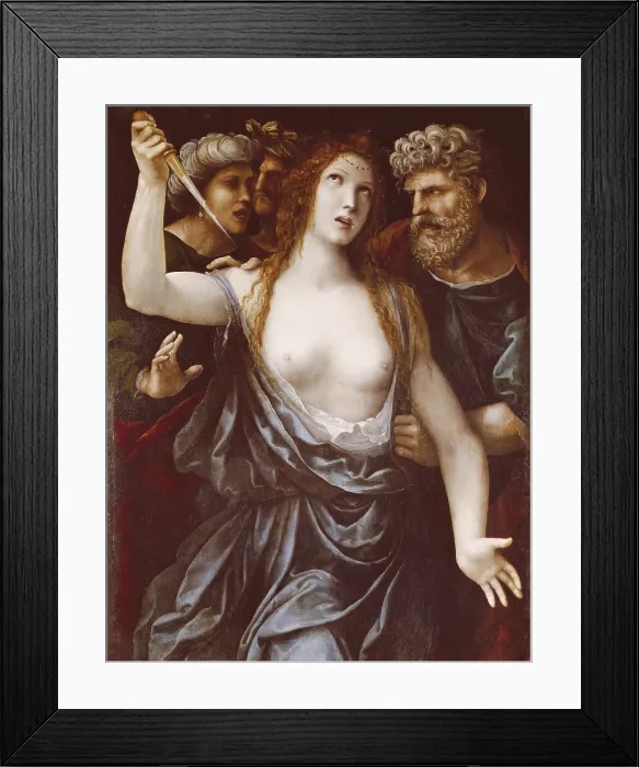 Framed Print : SODOMA, Giovanni Antonio Bazzi, also called Il (1477-1549). The death of Lucretia. Renaissance art. Cinquecento. Oil on canvas. ITALY. Turin. Galleria Sabauda (Sabauda Gallery)