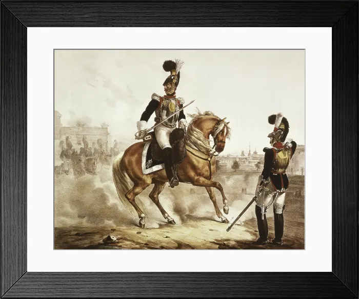 Framed Print : Spain (19th c.). Cuirassiers of the Royal Guard. Picture of the 'Coleccin de uniformes del Ejercito Espaol', by Marquis of Zambrano. Litography. SPAIN. Madrid Framed Print : Spain (19th c.). Cuirassiers of the Royal Guard. Picture of the 'Coleccin de uniformes del Ejercito Espaol', by Marquis of Zambrano. Litography. SPAIN. Madrid