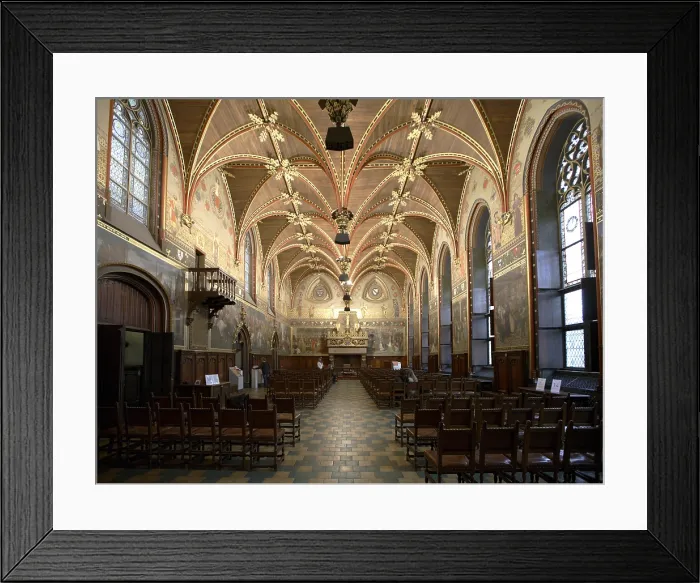 Framed Print : BELGIUM. Bruges. Inside of the Gothic Hall (Gotische Zaal) of the City Hall (Stadhuis). View of the hanging wood dome. 1376-1421. Flamboyant gothic. Architecture Framed Print : BELGIUM. Bruges. Inside of the Gothic Hall (Gotische Zaal) of the City Hall (Stadhuis). View of the hanging wood dome. 1376-1421. Flamboyant gothic. Architecture
