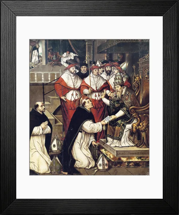 Framed Print : LLORENS, Cristobal (ca. 1550-ca. 1616). Honorius III Confirming the Order of Saint Dominic. 1571. Oil on canvas. SPAIN. Valencia. San Pio V Fine Arts Museum. - P