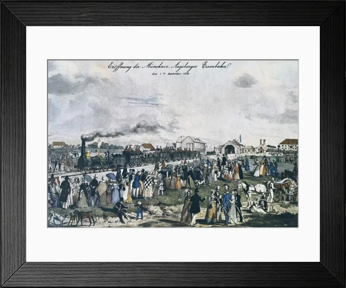 Framed Print : Departure of the first Munich-Augsburg's train (1st September 1839). Engraving. GERMANY. NUremberg. Nuremberg Transport Museum