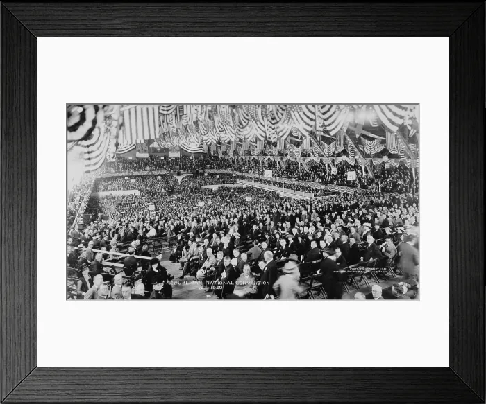 Framed Print : 1920 Republican Convention nominated Warren Harding. Broad view of convention delegates at Chicago convention Framed Print : 1920 Republican Convention nominated Warren Harding. Broad view of convention delegates at Chicago convention