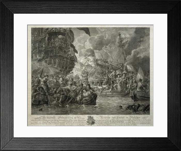 Framed Print : Dutch Attack on the Medway, June 1667. The Dutch fleet captures the flagship HMS Royal Charles. Engraving. ITALY. Genoa. Pegli. Navy Museum Framed Print : Dutch Attack on the Medway, June 1667. The Dutch fleet captures the flagship HMS Royal Charles. Engraving. ITALY. Genoa. Pegli. Navy Museum