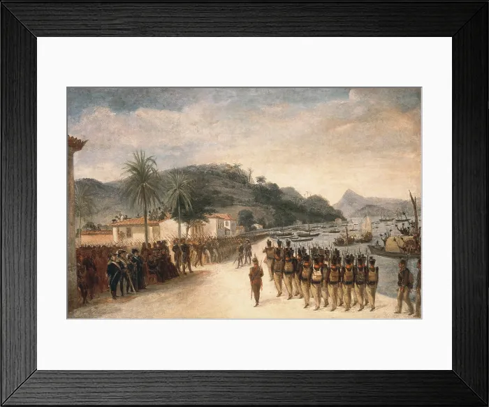 Framed Print : DEBRET, Jean Baptiste (1768-1848). A Colourful and Historic Journey to Brazil. 1839. Troop boarding in Praia Grande