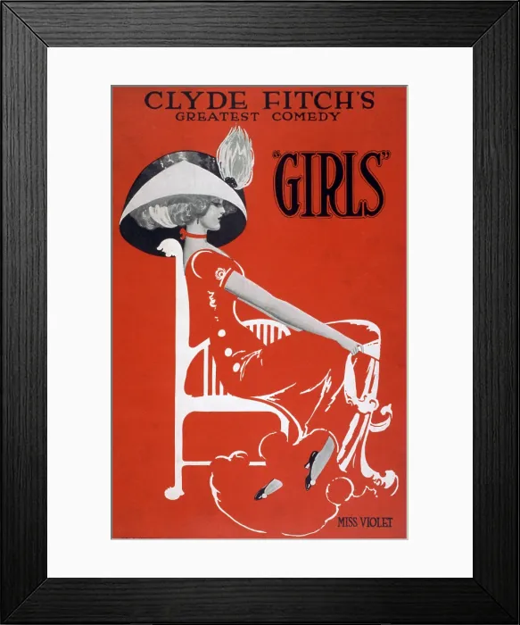 Framed Print : Poster for Clyde Fitch's (1865-1909) greatest comedy, 'Girls.' 1910