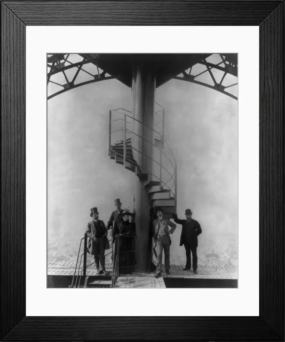 Framed Print : Gustave Eiffel and four others at the summit of the Eiffel Tower, during Paris Exposition. Ca. 1889