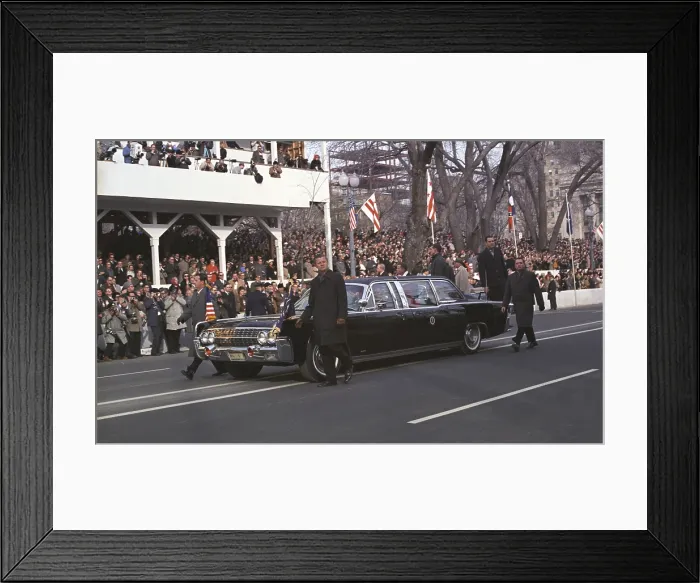 Framed Print : 1965 Inauguration Parade. Lyndon and Lady Bird Johnson wave to crowds from inside the Presidential limousine Framed Print : 1965 Inauguration Parade. Lyndon and Lady Bird Johnson wave to crowds from inside the Presidential limousine
