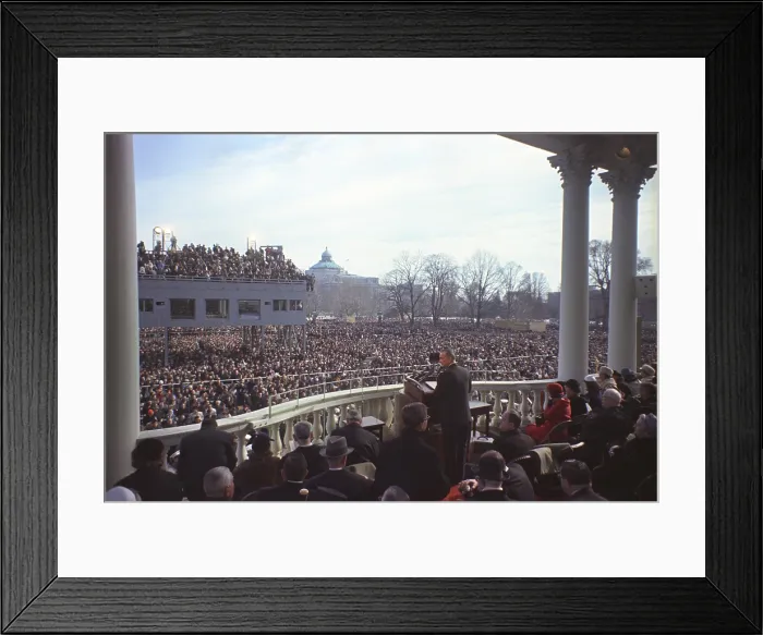 Framed Print : Inauguration of Lyndon Johnson. President Lyndon Johnson delivers his Inaugural Address from the East Front of the Capitol, Washington, DC. Jan. 20, 1965