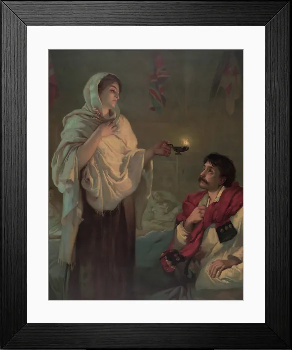Framed Print : Florence Nightingale (1820-1910), in a romanticized portrait as the LADY WITH THE LAMP, at the Crimean War hospital for British soldiers at Scutari, Turkey, in 1854