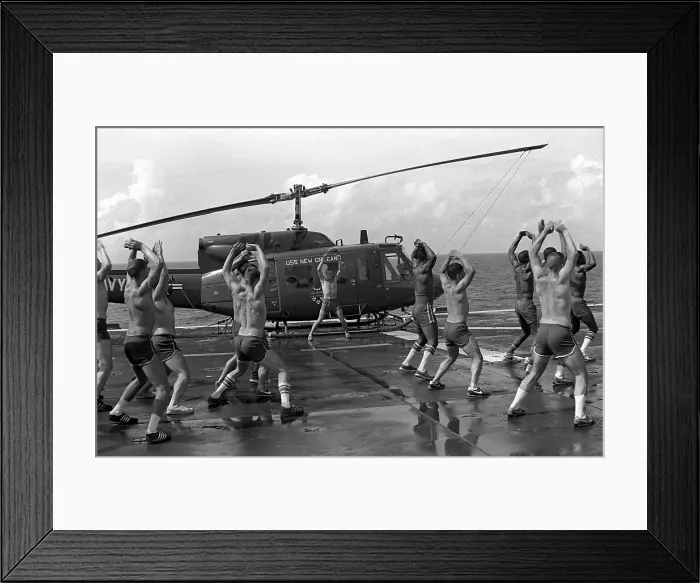 Framed Print : Marines doing jumping jacks on the deck of the amphibious assault ship USS NEW ORLEANS. Aug. 1 1982. (BSLOC_2011_12_245)