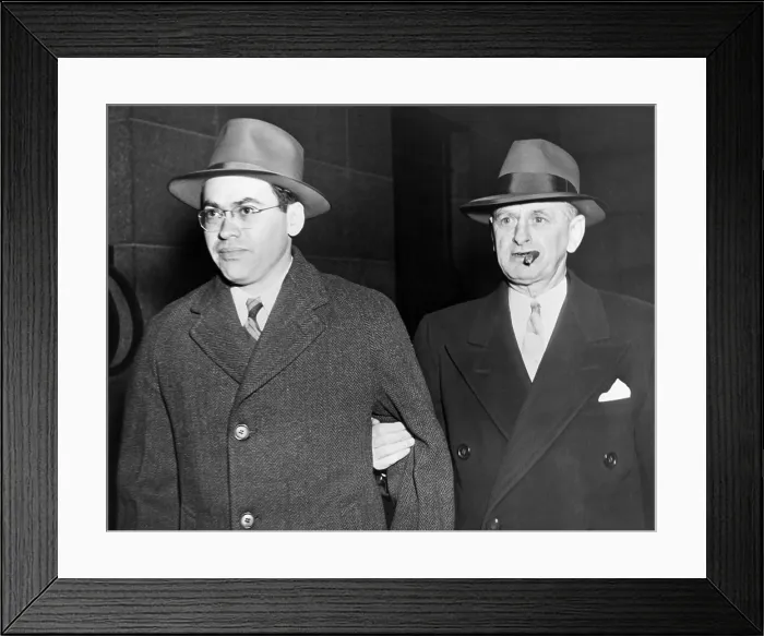 Framed Print : Morton Sobell left is escorted by a U.S. Marshall from City Prison to Federal Court March 6 1951 Framed Print : Morton Sobell left is escorted by a U.S. Marshall from City Prison to Federal Court March 6 1951