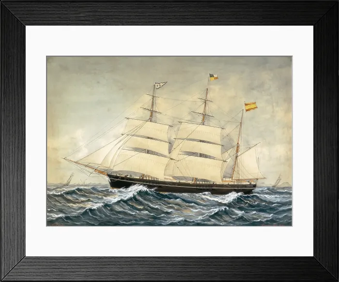 Framed Print : PINEDA, Jose (1837 - 1907). Corvette F.G. with the four-color flag of Barcelona. 1883. Watercolour. SPAIN. Barcelona. Barcelona Maritime Museum