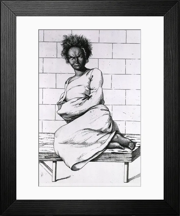 Framed Print : A woman described as a maniac isrestrained by a strait jacket. From Etienne Esquirol's book describing the different types of mental disorders. Engraving by Ambroise Tardieu Framed Print : A woman described as a maniac isrestrained by a strait jacket. From Etienne Esquirol's book describing the different types of mental disorders. Engraving by Ambroise Tardieu
