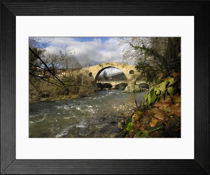 Framed Print : SPAIN. Cangas de Ons. Medieval bridge of Cangas (14th c.)also known as the Roman Bridge. Gothic art. ; Romanesque art. Rafa Prez / AISA / Everett Collection (188184)**US SALES ONLY**