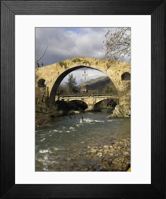 Framed Print : SPAIN. Cangas de Ons. Medieval bridge of Cangas (14th c.)also known as the Roman Bridge. Gothic art. ; Romanesque art. Rafa Prez / AISA / Everett Collection (188185)**US SALES ONLY** Framed Print : SPAIN. Cangas de Ons. Medieval bridge of Cangas (14th c.)also known as the Roman Bridge. Gothic art. ; Romanesque art. Rafa Prez / AISA / Everett Collection (188185)**US SALES ONLY**
