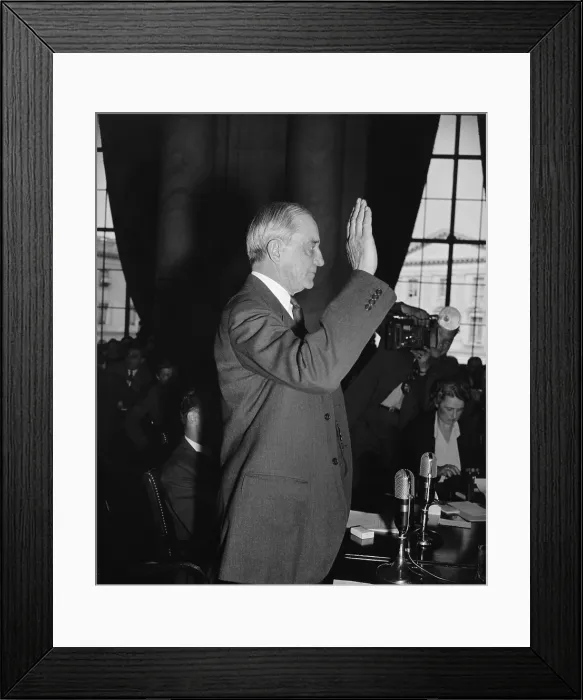 Framed Print : Owen D. Young, Board Chairman of General Electric, May 17, 1939. He is being sworn in before testifying to the Monopoly Committee. (BSLOC_2013_7_128) Framed Print : Owen D. Young, Board Chairman of General Electric, May 17, 1939. He is being sworn in before testifying to the Monopoly Committee. (BSLOC_2013_7_128)