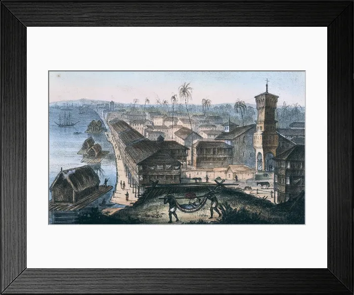 Framed Print : Ecuador. Guayaquil. The city and the port, near to the mountain named La Polverera. Litography. ITALY. Milan