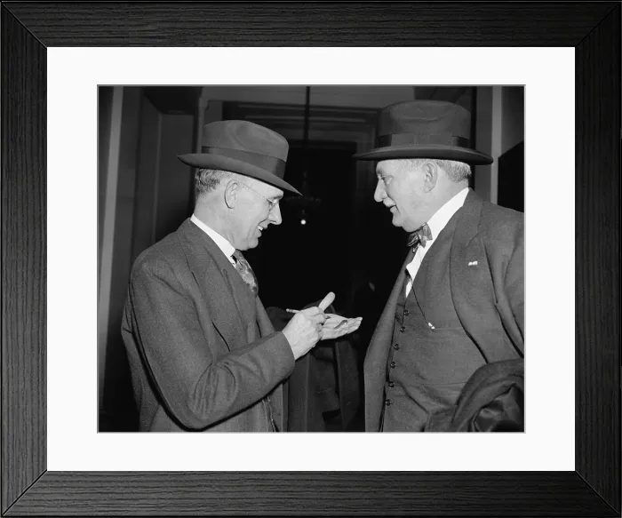 Framed Print : Knudson and Kettering of General Motors defend patents to the Monopoly Committee. Kettering invented and patented an electrical starter for General Motors. Dec. 6, 1938