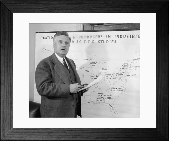 Framed Print : Economist Willis J. Ballinger with map showing state's industries, March 1939. (BSLOC_2013_7_126) Framed Print : Economist Willis J. Ballinger with map showing state's industries, March 1939. (BSLOC_2013_7_126)