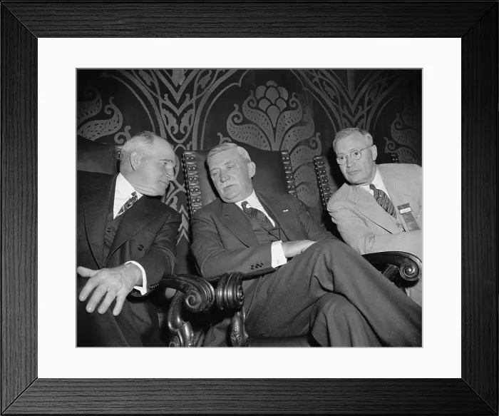 Framed Print : Big Business executives meet in Washington, D.C. April 28, 1938. They are attending the Annual Meeting of the United States Chamber of Commerce. L-R: J.J. Pelley, Pres Framed Print : Big Business executives meet in Washington, D.C. April 28, 1938. They are attending the Annual Meeting of the United States Chamber of Commerce. L-R: J.J. Pelley, Pres