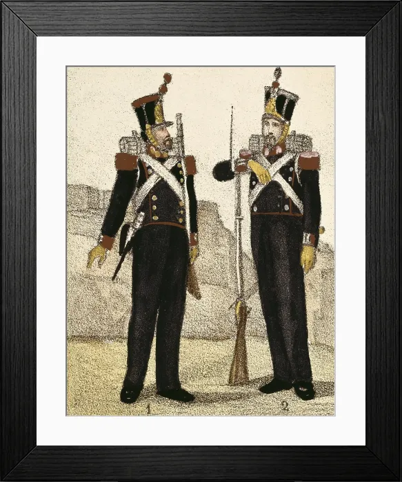Framed Print : Spain (1833). Uniforms of artillery and engineers. Litography. SPAIN. Madrid. National Library. AISA / Everett Collection**US SALES ONLY**