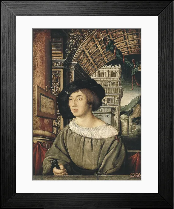Framed Print : Holbein, Ambrosius (1494-1519). Portrait of a Young Man. 1518. Renaissance art. Tempera on wood. RUSSIA. Saint Petersburg. State Hermitage Museum. - C