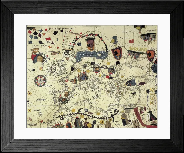 Framed Print : COSA, Juan de la (1460-1510). Cartographer. Nautical chart. 1500. Detail. SPAIN. Madrid. Navy Museum. - M.C.Esteban / Iberfoto / Everett Collection (390270)**US SALES ONLY**