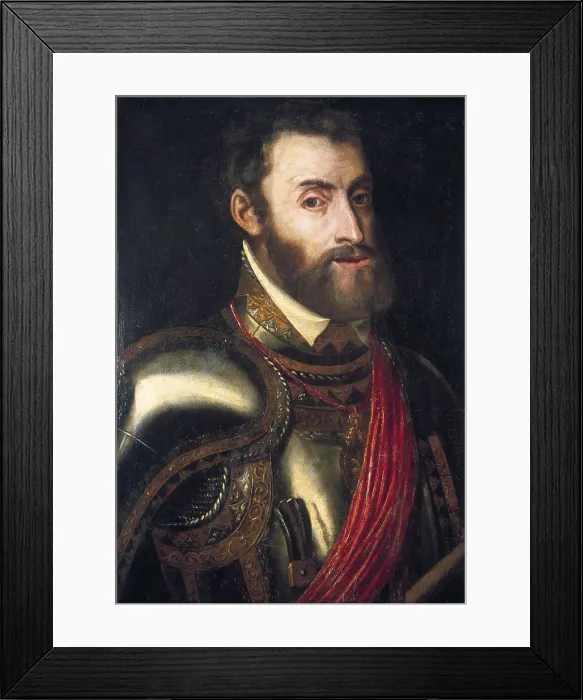 Framed Print : CHARLES V (1500-1558). Holy Roman Emperor (1519-1556) and King of Spain (1516-1556), as Charles I. Replica of a Titian's portrait. Oil on canvas. SPAIN. Madrid Framed Print : CHARLES V (1500-1558). Holy Roman Emperor (1519-1556) and King of Spain (1516-1556), as Charles I. Replica of a Titian's portrait. Oil on canvas. SPAIN. Madrid