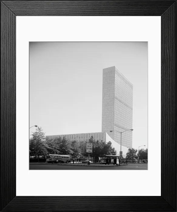 Framed Print : New York City, United Nations Headquarters, United Nations Plaza. SECRETARIAT BUILDING (BACKGROUND) AND GENERAL ASSEMBLY BUILDING (FOREGROUND). September, 1966 Framed Print : New York City, United Nations Headquarters, United Nations Plaza. SECRETARIAT BUILDING (BACKGROUND) AND GENERAL ASSEMBLY BUILDING (FOREGROUND). September, 1966
