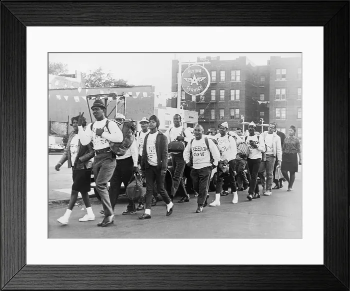 Framed Print : CORE members swing down Fort Hamilton Parkway, Brooklyn, to join the 1963 March on Washington for Jobs and Freedom, Washington Framed Print : CORE members swing down Fort Hamilton Parkway, Brooklyn, to join the 1963 March on Washington for Jobs and Freedom, Washington